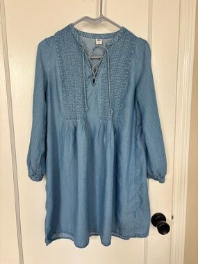 Light Wash Chambray Peasant Tunic Dress